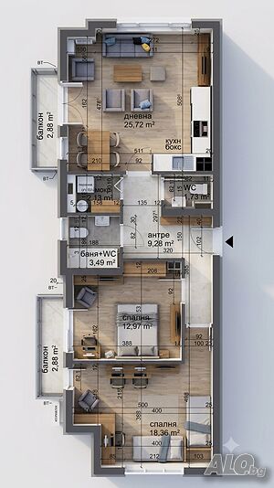 Тристаен апартамент - ново строителство 2-Bedroom 131 sq. m. Brick 2026 y. 2 floor First residential floor | Apartments | Nadezhda 4 Sofia