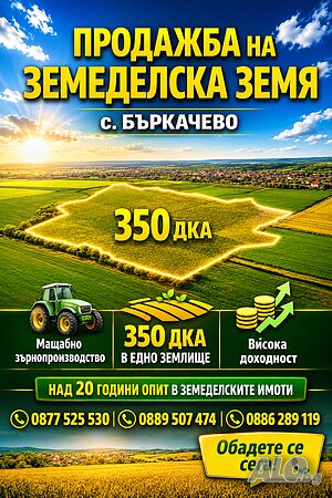 350 дка в с. Бъркачево, общ. Бяла Слатина Agricultural land 350000 sq. m. Third category | Agricultural land, Orchards, Vineyards, Forests | Barkachevo