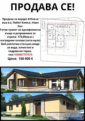 Парцел до София, с готови основи и проект. Sale 615 sq. m. Regulated (RLE) With electricity Own water source | Land for development, Investment projects | в.з. Побит Камък Pobit kamak (locality)