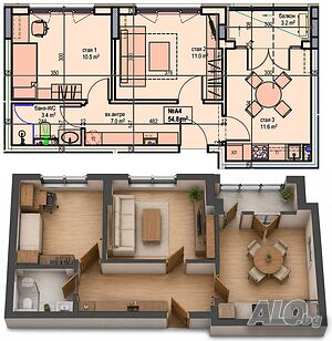 Тристаен апартамент в гр. Поморие 2-Bedroom 64 sq. m. Brick 2025 y. 1 floor First residential floor | Apartments | Pomorie